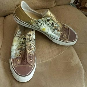 Ed Hardy gold skull shoes MY 1ST LISTING WOW