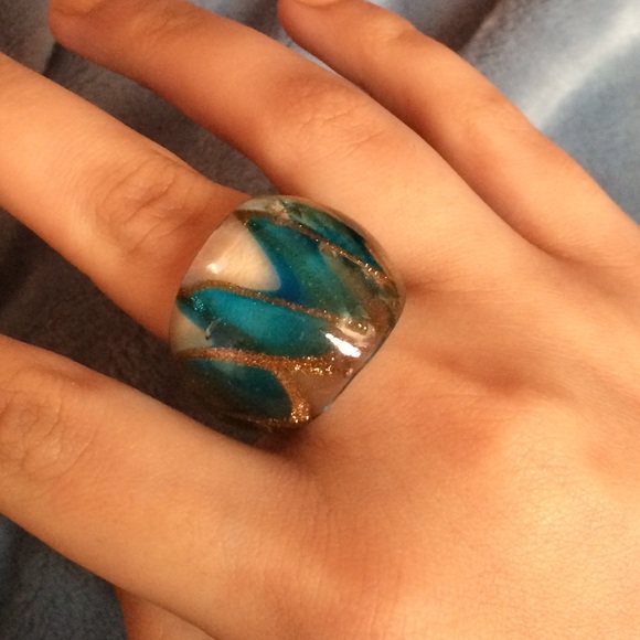 Blue and gold glass ring
