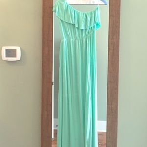 One shoulder ruffle maxi dress- seafoam green