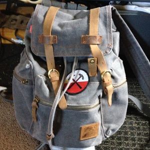 Augur Jans grey canvas book bag, Leather straps