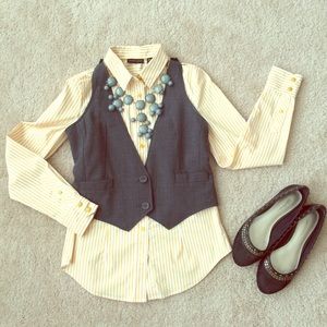 NWOT New York & Co Yellow White Stripe Button Down