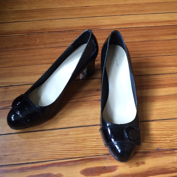 kate spade Shoes - Kate Spade patent black mid heels