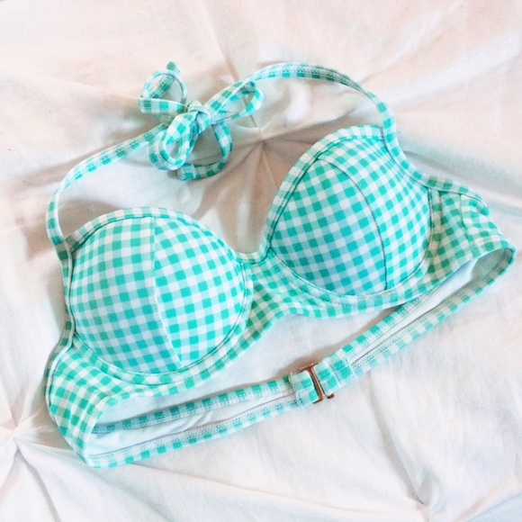Gingham Turquoise Bikini Top