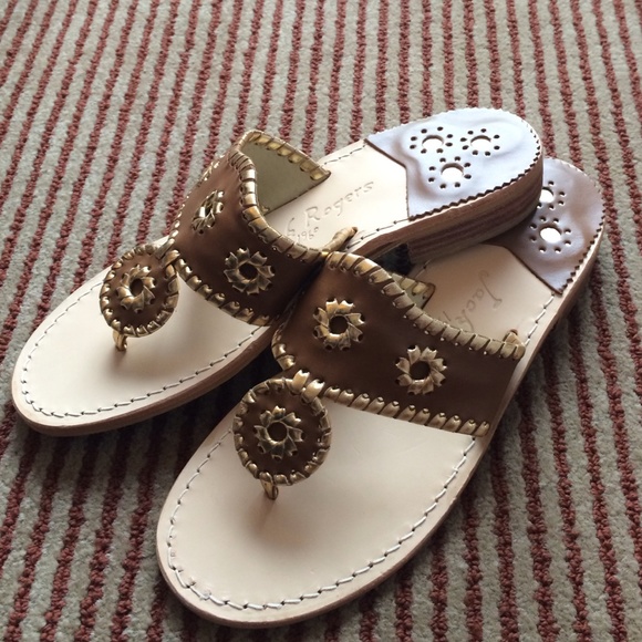 Jack rogers cognac and gold size 7