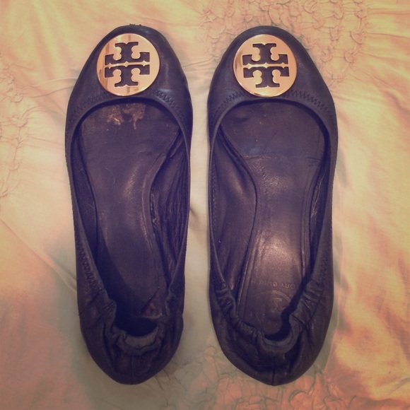 Tory Burch Black Reva Flats-- well worn