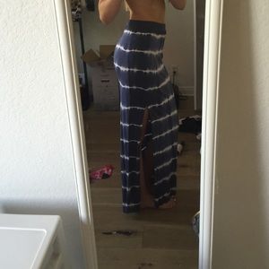 blue tye-dye ripcurl maxi skirt with slit