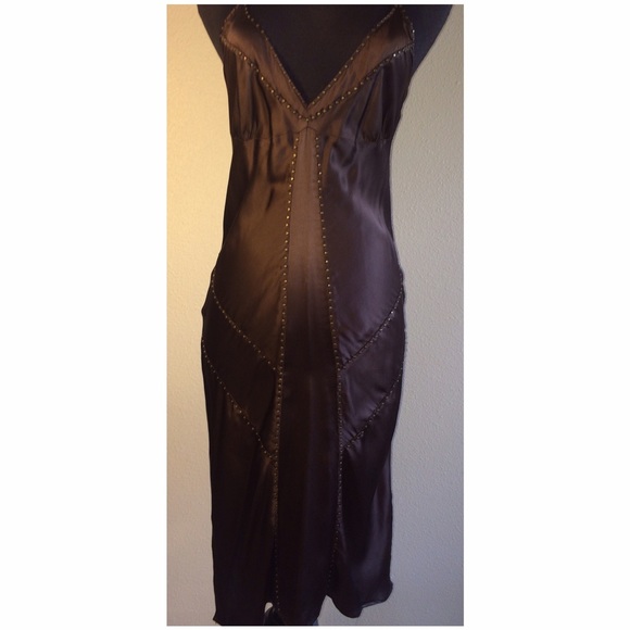 One of a kind 100% Silk brown dress w/ grommets