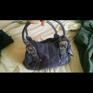 SILVER HARDWARE PURPLE SUEDE HANDBAG