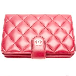 AUTHENTIC CHANEL lamb skin red wallet AUTHENTIC CHANEL lamb skin red wallet