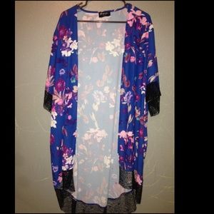Blue nasty gal floral and lace kimono