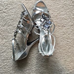 Silver Jeweled Heels
