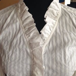 White pin striped ruffled collar blouse