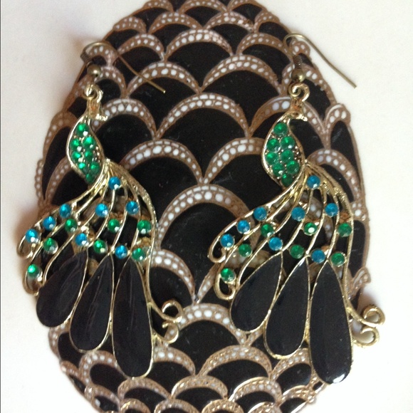 Jewelry - 💕RESERVED💕Royal Full Rhinestone Peacock Earrings