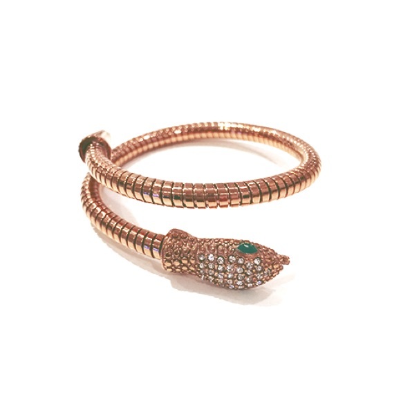 Coiled Snake Bangle with Emerald Eyes 18 Rose Gols - Picture 1 of 4