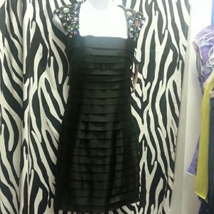 Black layered fitted dress embellished sleeves