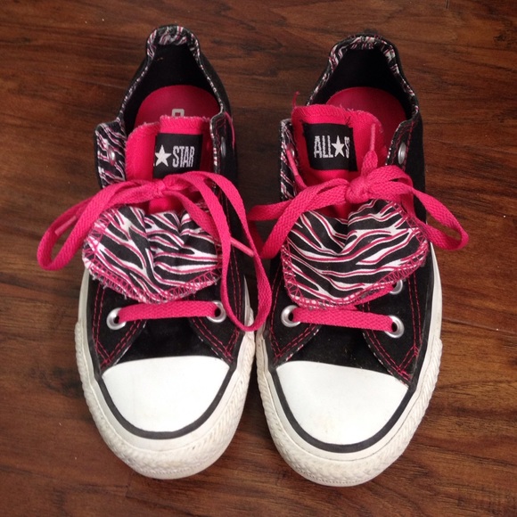 Hot pink and black zebra converse