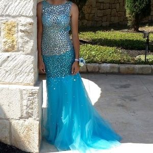 Blue sequin mermaid prom dress