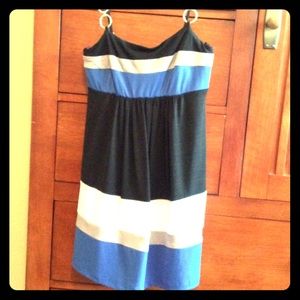 Black, blue and white dress