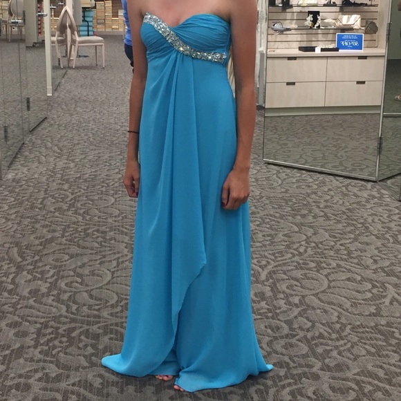 Long blue prom dress with sequins