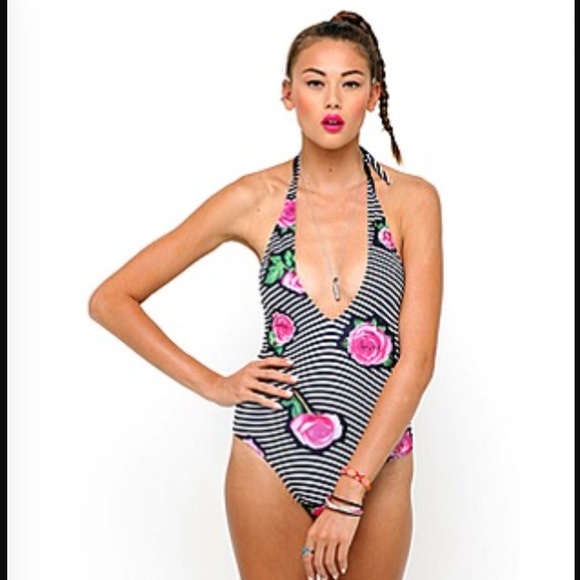Deep V one piece swimsuit