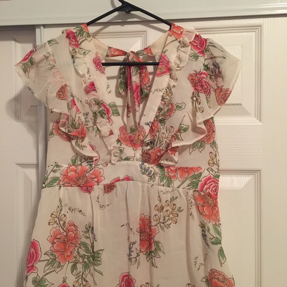 Frilly fitted at high waist floral silky lined top - Picture 1 of 4