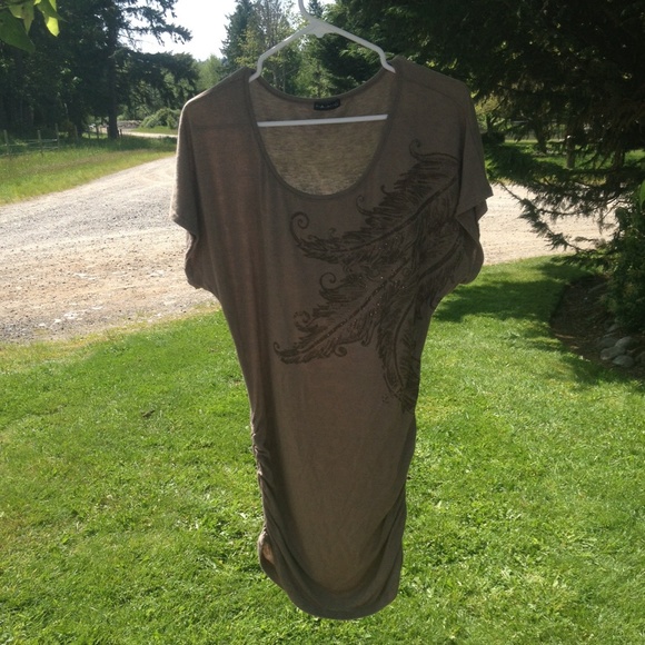 Taupe Feather Print Tunic