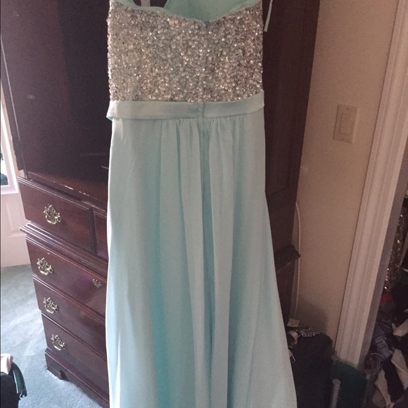 Light blue prom dress with satin bow and crystals - Picture 2 of 3