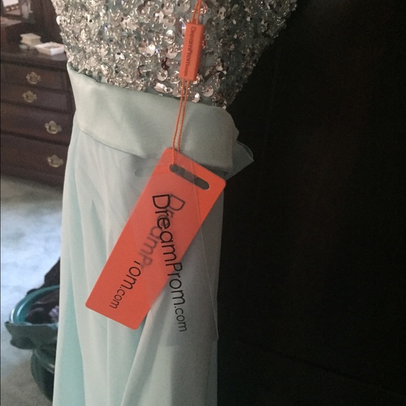 Light blue prom dress with satin bow and crystals - Picture 3 of 3