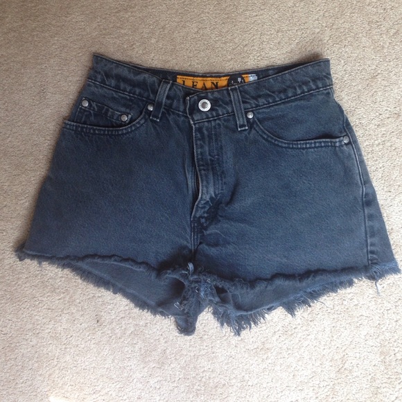 High waisted black jeans shorts
