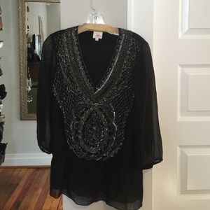 Black Embellished Parker Top