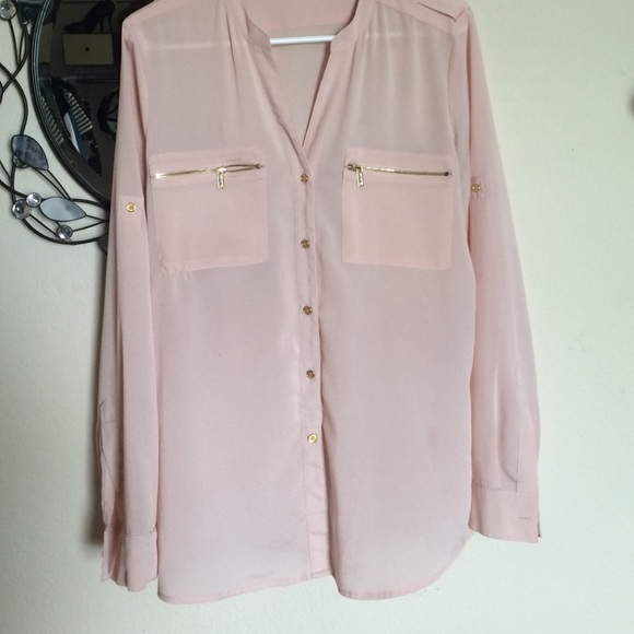 pastel pink chiffon calvin klein button up