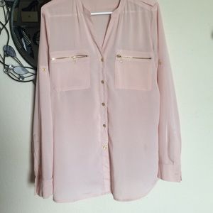 pastel pink chiffon calvin klein button up