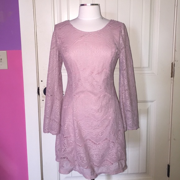 Pinkish Lace Long Sleeve Dress