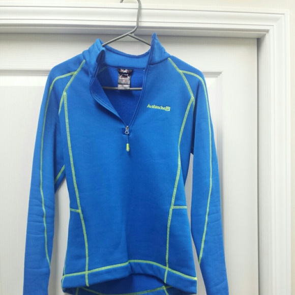 Bright blue and green fleece zip up