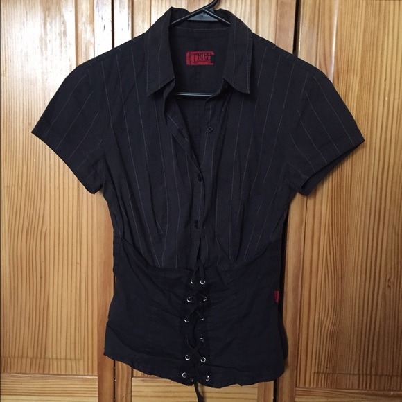Tripp Pinstripe Button Corset Shirt