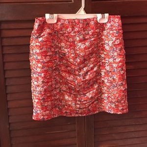 Red Ruched Chiffon Skirt