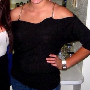 Express Off the Shoulder Black and Gold Top