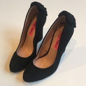 Betsey Johnson Women's Pumps, Black Suede Heels
