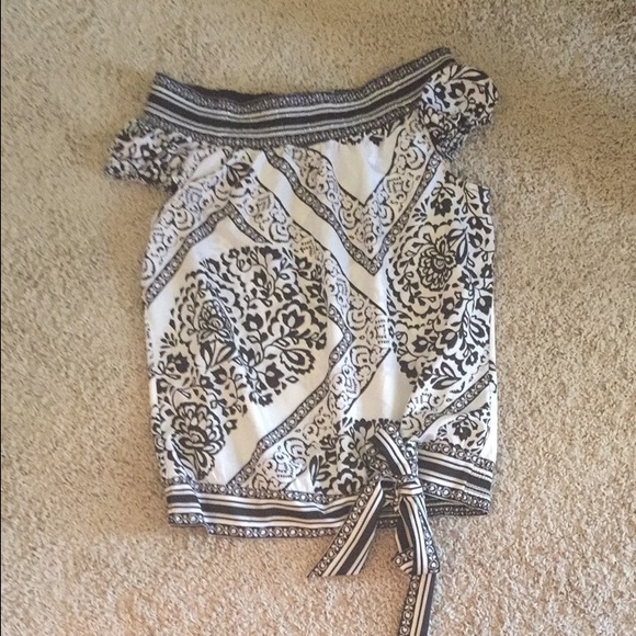 Black and white off shoulder blouse.