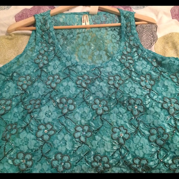 Embroidered Floral Blue Tanktop - Picture 1 of 4