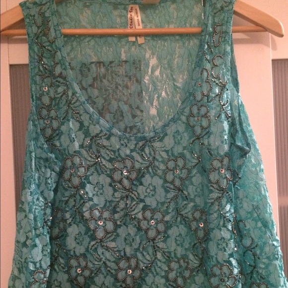 Embroidered Floral Blue Tanktop - Picture 2 of 4