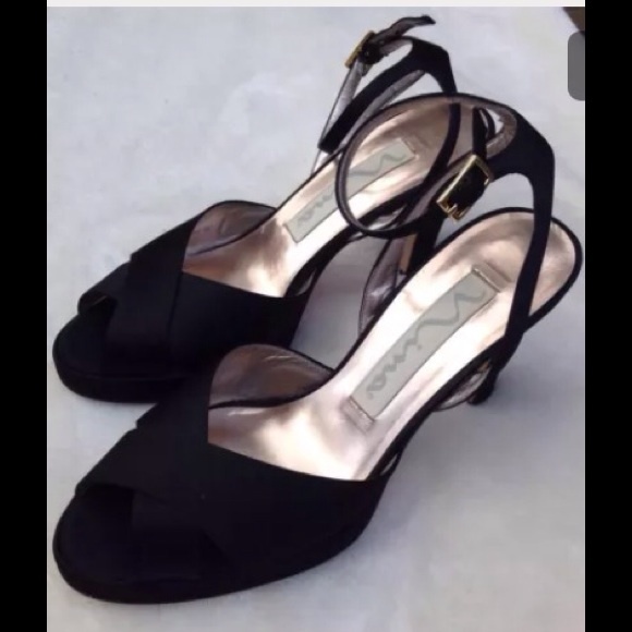 Nina Black Satin heels 6 M formal pumps 3" heels
