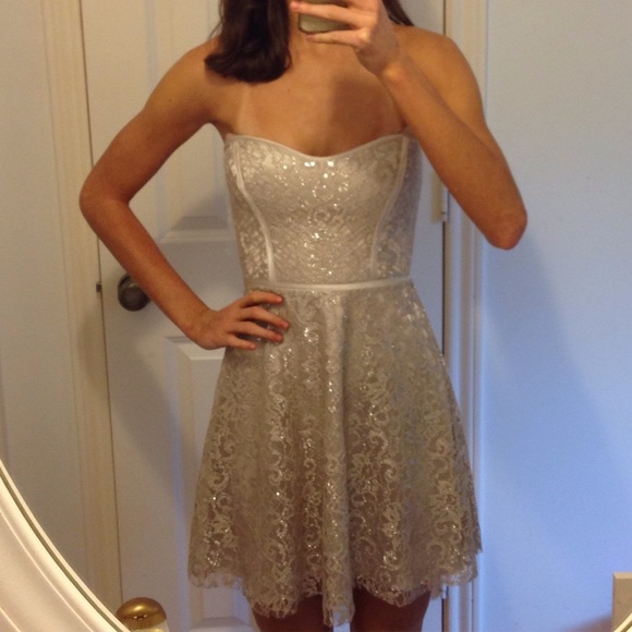 PARKER brand strapless shimmery nude dress
