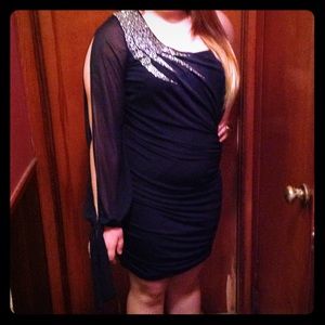 Navy Blue one sleeve Deb dress