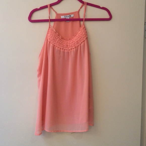 Salmon tank with crochet bodice detail