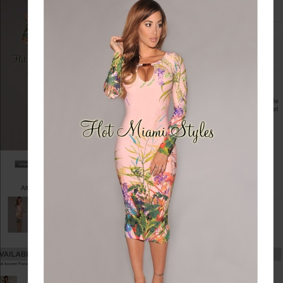 Rose Cut Out Gold Accent Floral Midi Dress