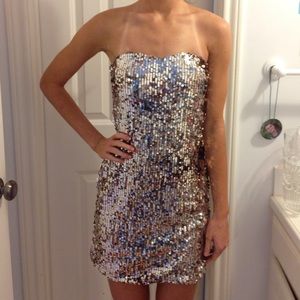 Arden B. Sparkly bronze strapless dress