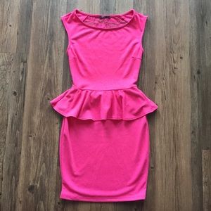 Pink Lace Back Peplum Dress
