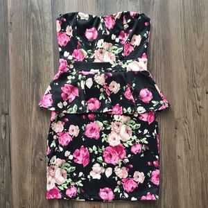 Forever 21 Floral Strapless Peplum Dress
