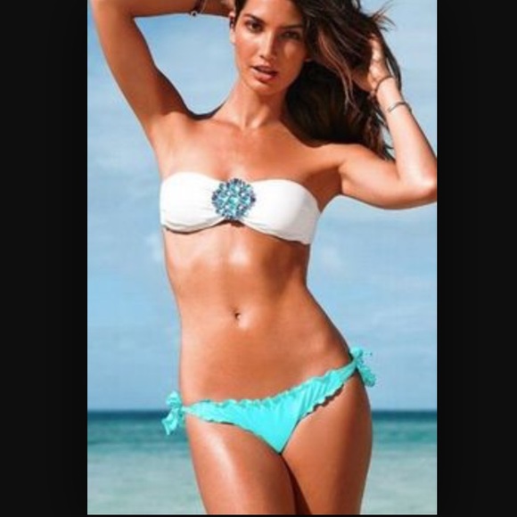 White Bikini Top with Blue Medallion